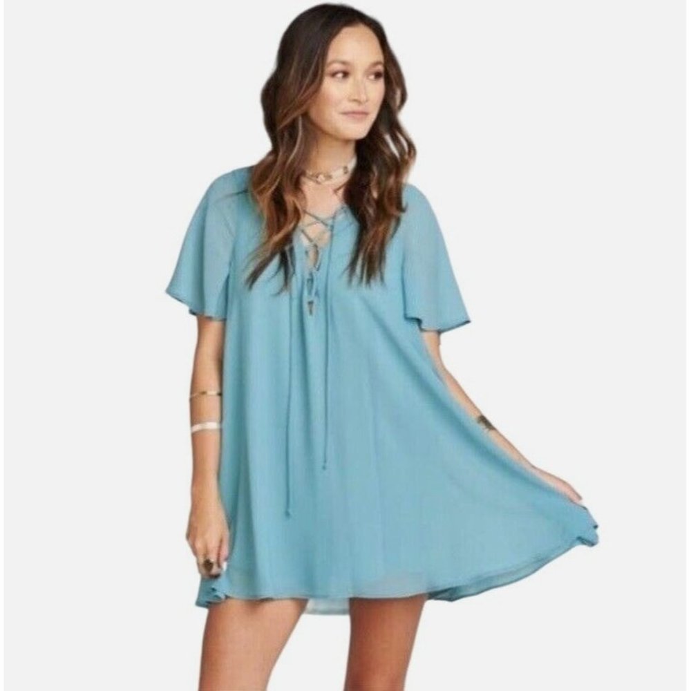 Show Me Your MuMu Kylie Lace Up Dress Size Small Poolside Swing Shift Chiffon